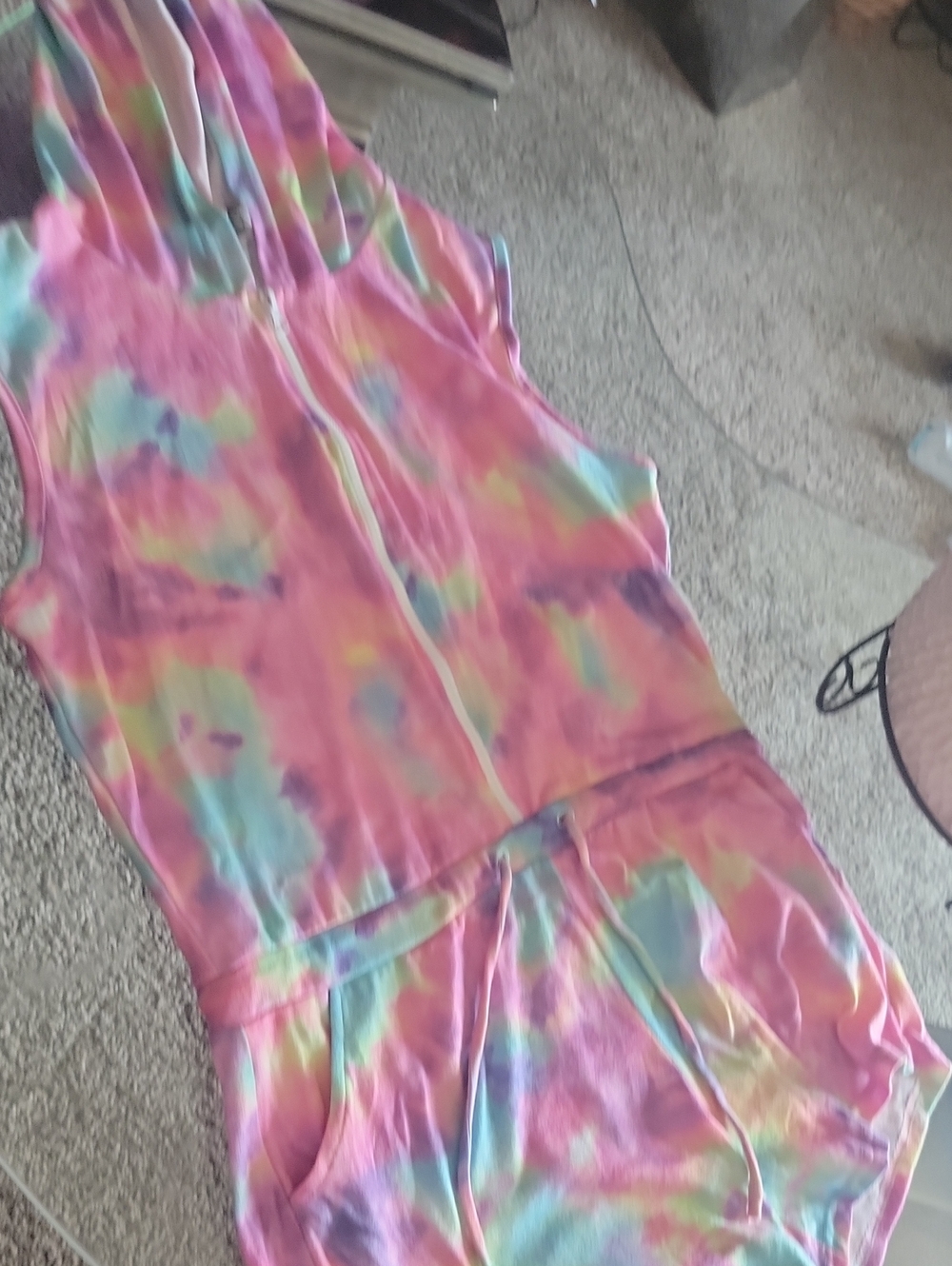 Tie-Dye Hooded One-Piece Romper - Pink Multi